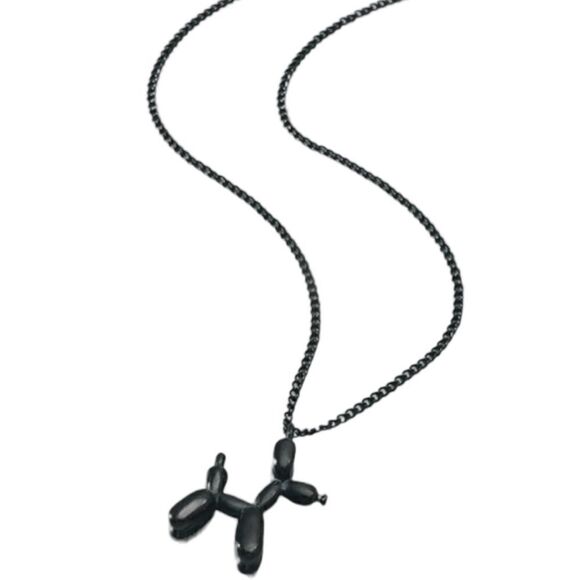 Black Balloon Dog Shape Pendant Necklace - Picture 2 of 6